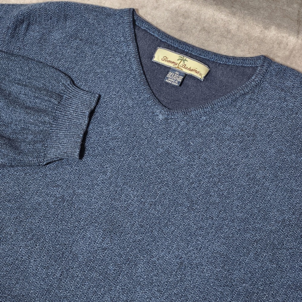 men's TOMMY BAHAMA navy Blue‎ V-neck pullover Sweater Rayon Blend size XL